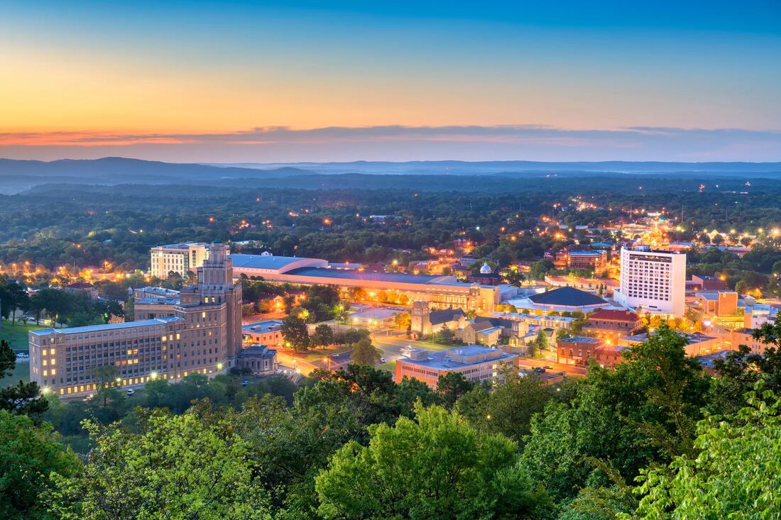 Hot Springs downtown at sunset